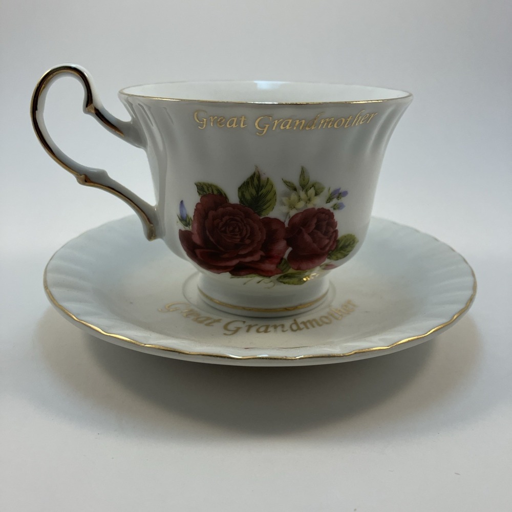 Old Pink Cabbage Rose Bone China Teacup And Saucer With Gold Trim Great Grandma
